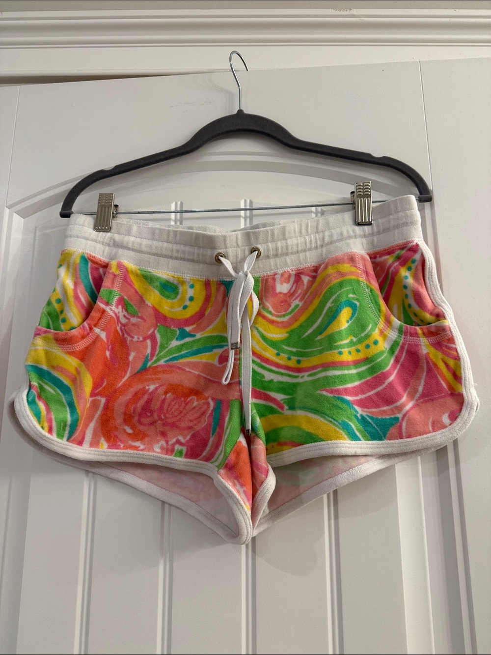 Lilly Pulitzer Bright Multicolor Swirl Terry Shorts with Drawstring